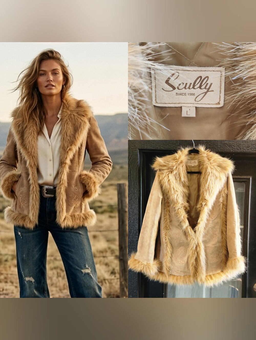 Scully Leather Tan Faux Fur Trim Suede Jacket